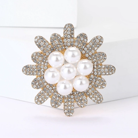 Elegante Spilla a Girasole in Lega di Strass con Perla Artificiale per Donna Gioielli con Spilla a Fiore di Alta Qualità Accessori Moda Abbigliamento