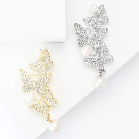 Elegante Spilla a Farfalla in Rame e Zirconia Stile Coreano per Donna Con Perla Artificiale Spilla per Bavero per Abito da Cerimonia