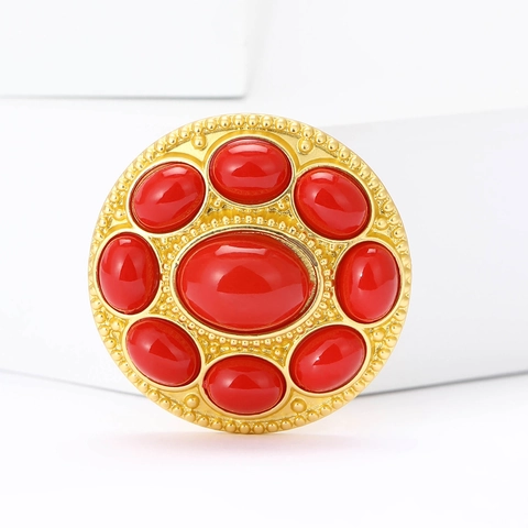 Spilla Rotonda Turca in Lega Vintage Per Donna Placcata Oro Colorata Pietra Ovale Breastpin Moda Gioielli Regalo Accessori