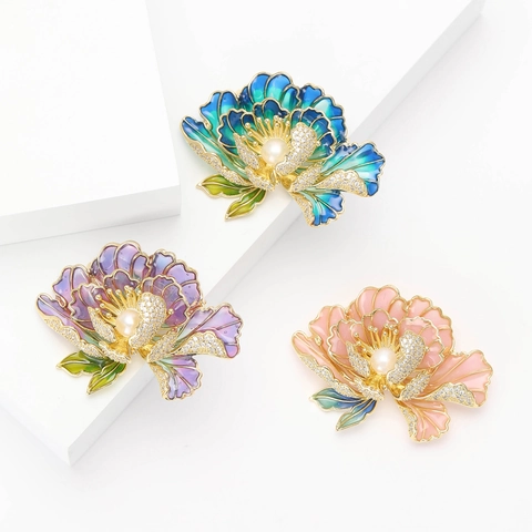 Élégante Broche Fleur de Pivoine Avec Perle Artificielle Et Strass Base en Cuivre Broche Florale Vintage pour Accessoires de Robe Femme