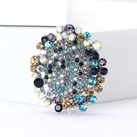 Vintage Alloy Sunflower Brooch Multi Color Rhinestones Fashion Floral Lapel Pin For Women Clothing Accessories Jewelry Gift