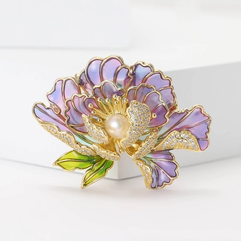 Élégante Broche Fleur de Pivoine Avec Perle Artificielle Et Strass Base en Cuivre Broche Florale Vintage pour Accessoires de Robe Femme