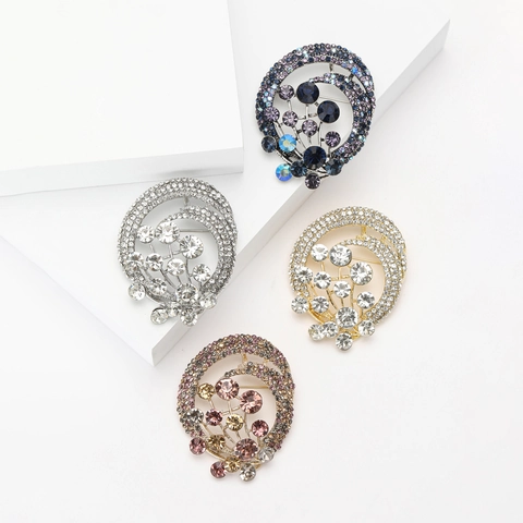 Broche de Aleación Vintage con Diamantes de Imitación para Mujer Elegante Flor de Vórtice Circular Ramillete Joyas de Moda