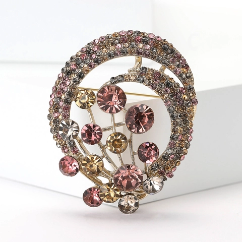 Broche de Aleación Vintage con Diamantes de Imitación para Mujer Elegante Flor de Vórtice Circular Ramillete Joyas de Moda