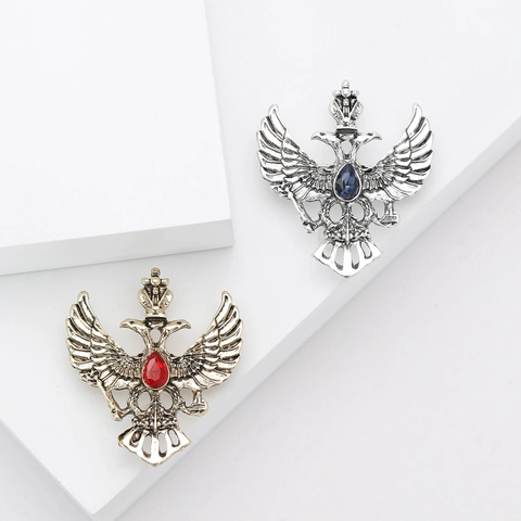 Vintage Alloy Rhinestone Russian Double Headed Eagle Brooch Pin For Men Women Royal Palace Style Coat Of Arms Lapel Pin