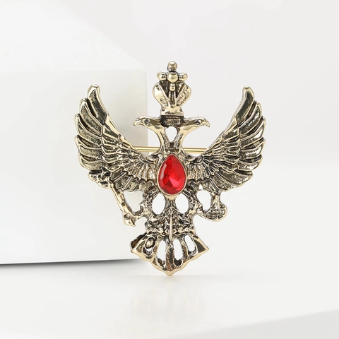 Vintage Alloy Rhinestone Russian Double Headed Eagle Brooch Pin For Men Women Royal Palace Style Coat Of Arms Lapel Pin