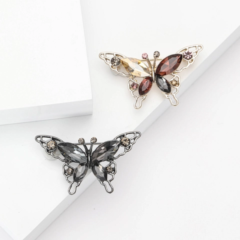 Broche de Mariposa Vintage Elegante Aleación Diamantes de Imitación Cristal Insecto Pin de Solapa para Decoración de Ropa Mujer Joyería Regalo