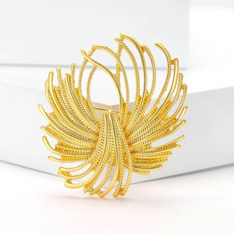 Spilla a Forma di Fuochi d'Artificio in Lega per Donna Elegante Struttura Intrecciata Geometrica Placcata in Oro Accessorio per Abito