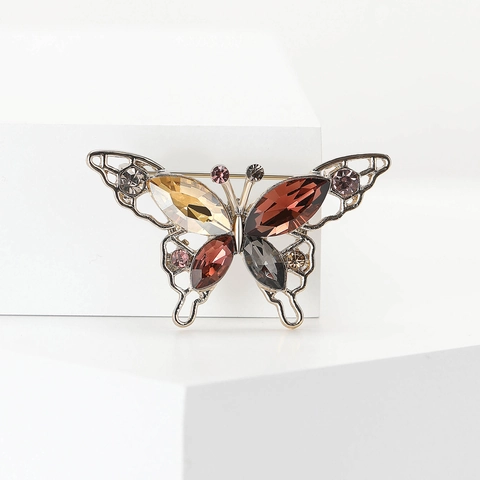 Broche de Mariposa Vintage Elegante Aleación Diamantes de Imitación Cristal Insecto Pin de Solapa para Decoración de Ropa Mujer Joyería Regalo