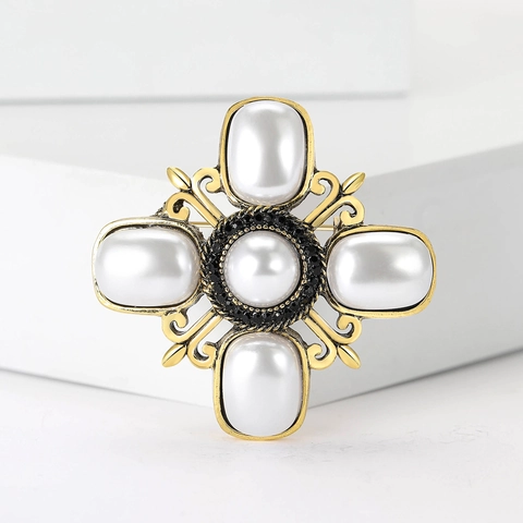 Spilla Croce in Perla Artificiale Barocca Vintage in Lega Con Strass Intarsiati Per Donna Accessori Per Gioielli Cappotto
