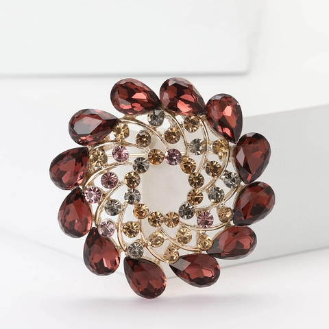 Vintage Alloy Rhinestone Flower Brooch Elegant Spiral Floral Breastpin For Women Suit Coat Jewelry Decoration Accessories