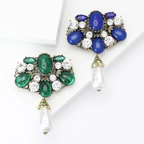 Vintage Barock Strass Brosche Für Damen Luxus Antikgold Legierung Brosche Mit Künstliche Perle Anhänger Elegant Kleidung Schmuck Zubehör