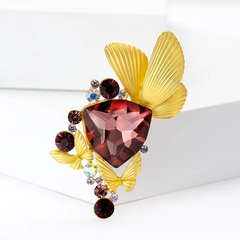 Broche de Mariposa de Aleación Vintage para Mujer Elegante Pin con Incrustaciones de Strass Púrpura Accesorio de Joyería de Oro Mate