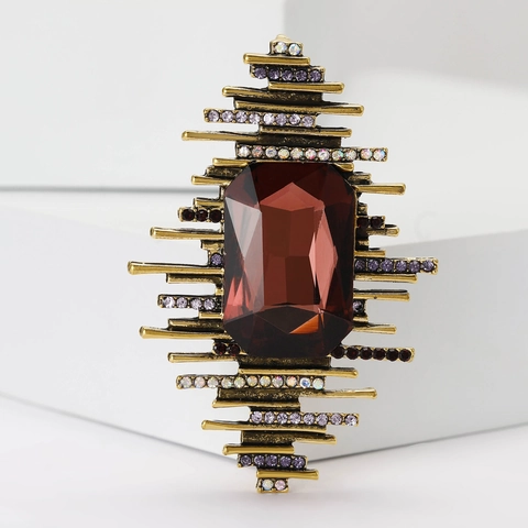 Vintage Court Style Alloy Rhinestone Brooch Large Rectangular Crystal Pin Exquisite Banquet Accessories For Women Jewelry