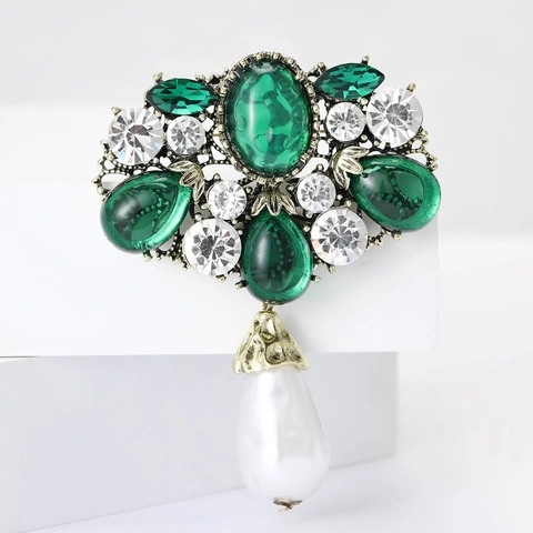 Vintage Barock Strass Brosche Für Damen Luxus Antikgold Legierung Brosche Mit Künstliche Perle Anhänger Elegant Kleidung Schmuck Zubehör