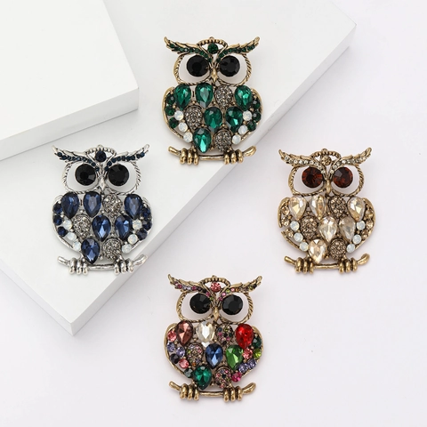 Vintage Alloy Rhinestone Owl Brooch For Women High Grade Fashion Animal Shape Breastpin Corsage Jewelry Accessories