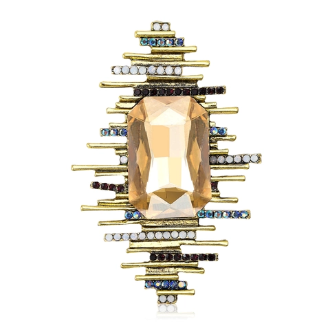 Vintage Palace Style Rectangular Rhinestone Brooch For Women High Grade Palace Aesthetic Geometric Inlaid Brooch Pin For Suit