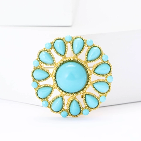 Vintage Turkish Style Round Brooch For Women Alloy Resin Rhinestone Sunflower Pin Bohemian Fashion Clothing Corsage Jewelry Accessories
