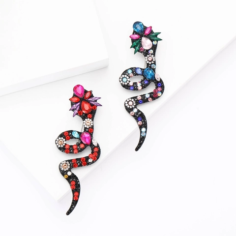 Broche Serpent en Alliage de Luxe pour Hommes Femmes avec Strass Colorés Incrustés Épingle de Revers Forme Animale pour Costume