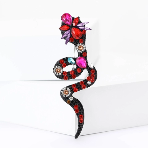 Broche Serpent en Alliage de Luxe pour Hommes Femmes avec Strass Colorés Incrustés Épingle de Revers Forme Animale pour Costume