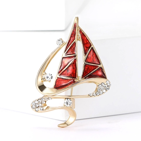 Creative Sailboat Enamel Rhinestone Brooch For Women Men Fashion Marine Style Ship Lapel Pin Clothing Jewelry Accessory Gift