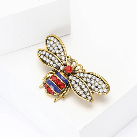Spilla Ape in Lega Vintage Perla Artificiale Strass Insetto Spilla per Donna Abbigliamento Gioielli Decorazione Accessorio