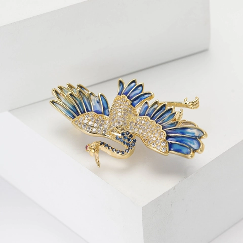 Kraanvogel Broche in Chinese Stijl Koper Zirconia Emaille Dierenspeld Voor Dames Heren Vintage Elegante Sieraden Accessoire