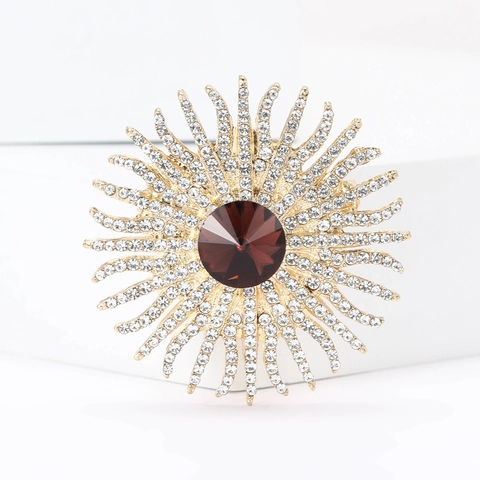 Koreanischer Stil Sonnenblume Strass Brosche Legierung Eingelegt Anstecknadel Für Damen Elegant Anzug Schal Accessoires