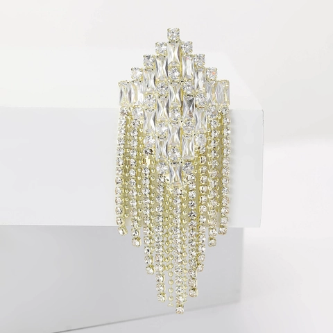 Elegante Legering Strass Kwastje Brosje Voor Dames Geometrische Ruit Baguette Geslepen Glinsterende Corsage Mode Sieraden Pin