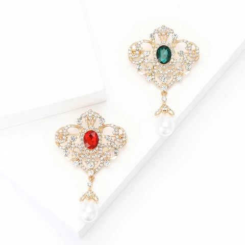 Spilla Vintage Palazzo in Lega con Strass Elegante Ciondolo a Goccia con Perla Artificiale per Donna Gioielli per Feste Matrimoni