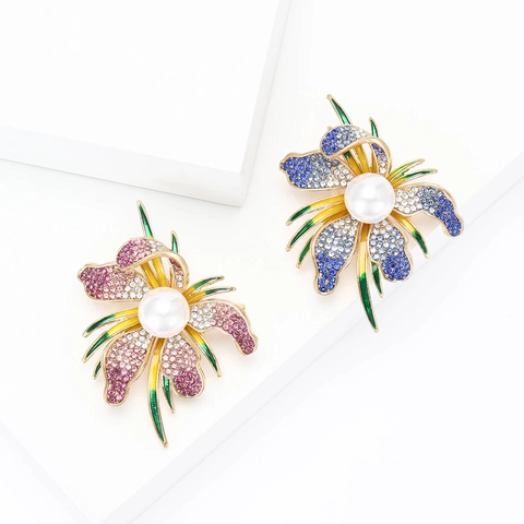 Elegante Legierung Strass Orchidee Brosche Mit Künstlicher Perle Und Emaille Exquisite Blumenform Korsage Schmuck Pin Für Damen