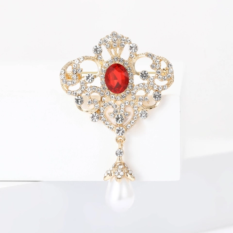 Spilla Vintage Palazzo in Lega con Strass Elegante Ciondolo a Goccia con Perla Artificiale per Donna Gioielli per Feste Matrimoni