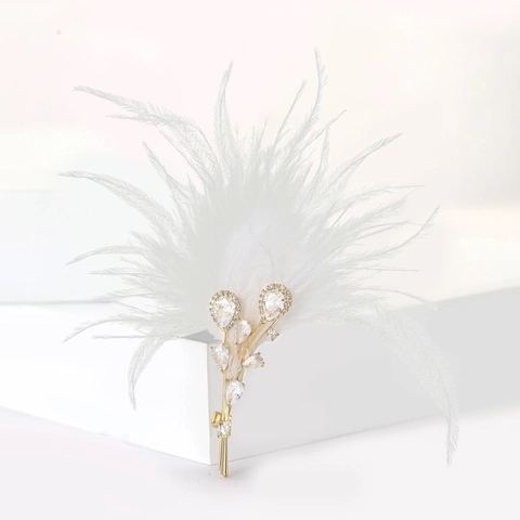 Eleganter Kupfer Feder Bouquet Brosche Mit Zirkonia Luxus Vintage Feder Pin Für Damen Hochzeit Party Schmuck Zubehör