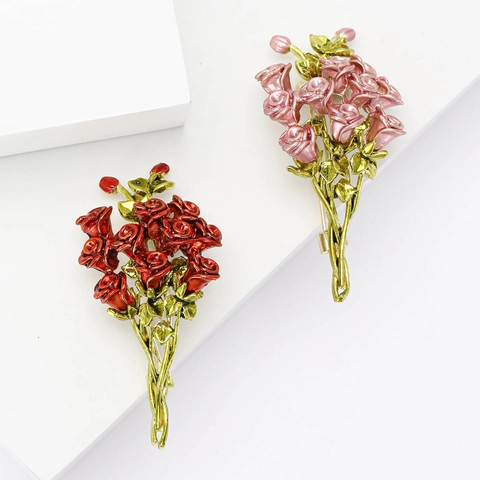 Spilla a Forma di Bouquet di Rose in Lega alla Moda per Donna Elegante Fiore Smaltato Spilla Vintage Accessori per Abbigliamento per Banchetti