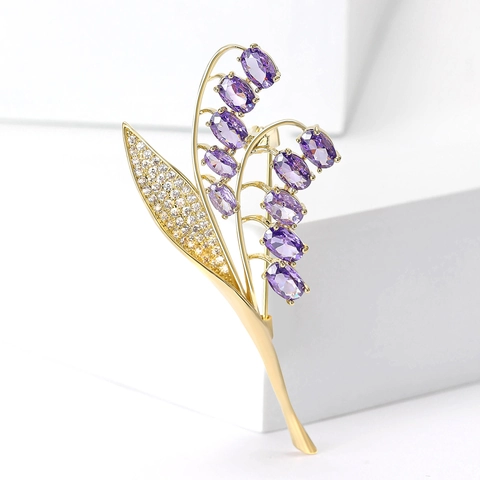 Spilla in Rame con Strass Mughetto per Donna Elegante Fiore Botanico per Completo Cappotto Spilla Gioielli di Lusso Regalo