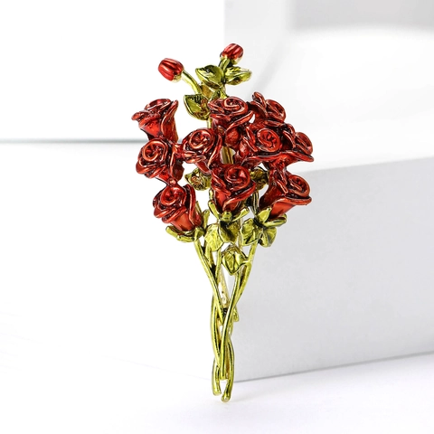 Spilla a Forma di Bouquet di Rose in Lega alla Moda per Donna Elegante Fiore Smaltato Spilla Vintage Accessori per Abbigliamento per Banchetti