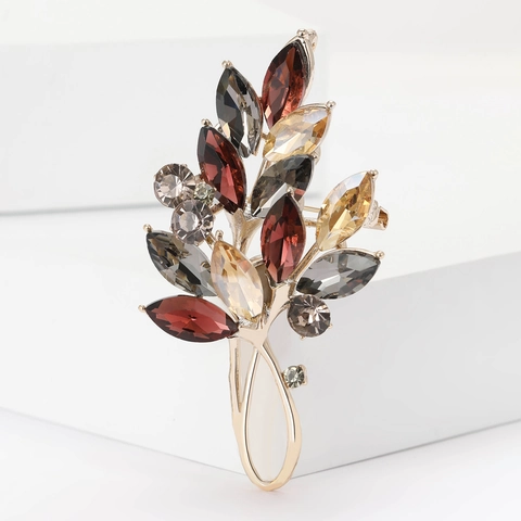 Élégante Broche en Alliage Forme de Feuille avec Strass pour Femmes Style Vintage Épinglette Cristal Accessoire Mode Bijoux