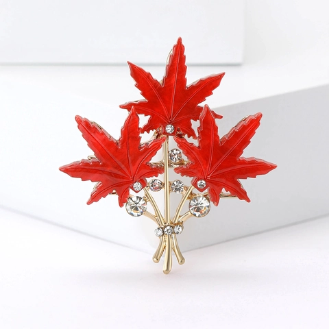 Spilla a Forma di Foglia d'Acero in Lega Vintage da Donna Placcata Oro Smalto Strass Autunno Botanico Floreale Spilla per Revers Gioielli Regalo