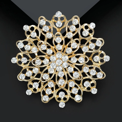 Luxury Alloy Rhinestone Hollow Flower Brooch Pin For Women Vintage Elegant Floral Corset Pin Wedding Party Fashion Jewelry