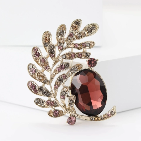 Spilla a Foglia in Lega di Strass Vintage per Donna Elegante Spilla con Intarsio di Gemme Ovali Grandi per Abiti Vestiti Gioielli per Feste di Matrimonio