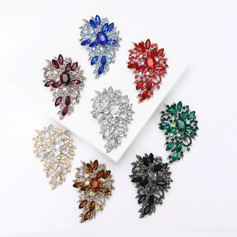 Vintage Alloy Flower Brooch For Women High-end Rhinestone Glass Crystal Lapel Pin Elegant Corsage Wedding Banquet Jewelry