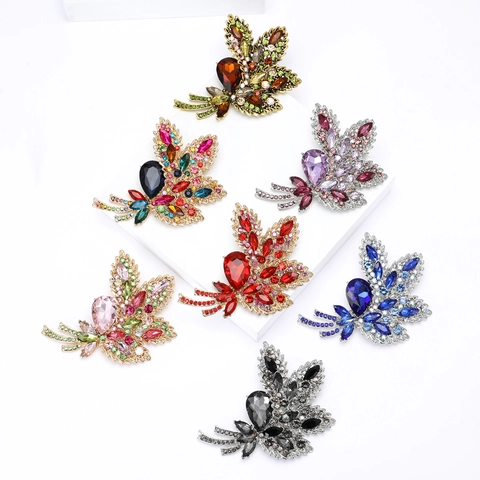 Vintage Luxurious Alloy Colorful Rhinestone Maple Leaf Flower Bouquet Brooch For Women Wedding Party Suit Dress Pin Jewelry