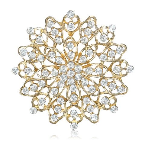 Vintage Luxury Alloy Rhinestone Hollow Flower Brooch For Women Exquisite Snowflake Shape Corsage Clothing Jewelry Pin Gift