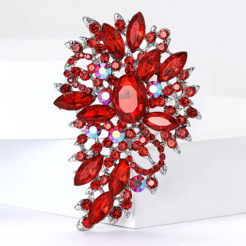 Vintage Alloy Flower Brooch For Women High-end Rhinestone Glass Crystal Lapel Pin Elegant Corsage Wedding Banquet Jewelry