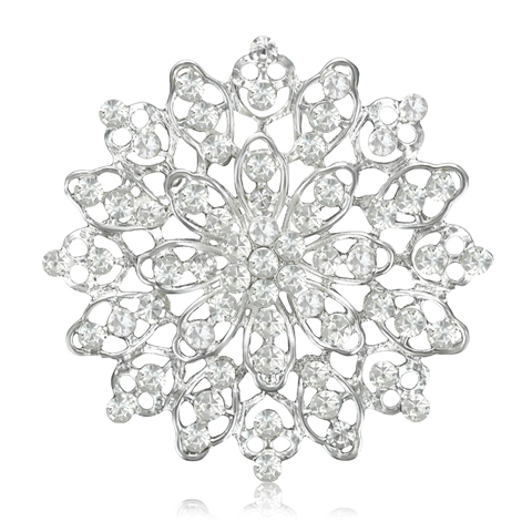 Vintage Luxury Alloy Rhinestone Hollow Flower Brooch For Women Exquisite Snowflake Shape Corsage Clothing Jewelry Pin Gift