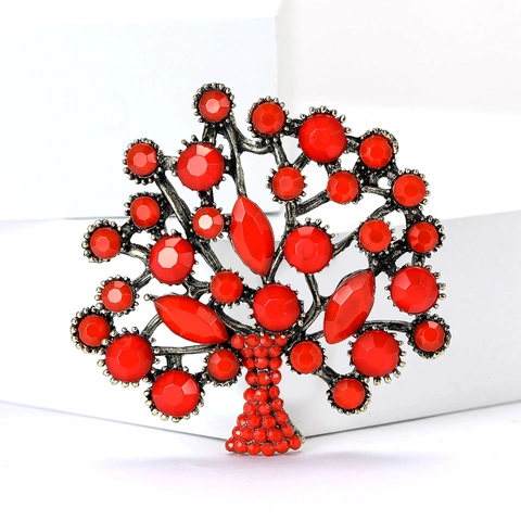 Spilla a Forma di Albero della Fortuna in Lega Vintage per Uomo Donna Strass Retrò Turchese Artificiale Gioielli di Moda