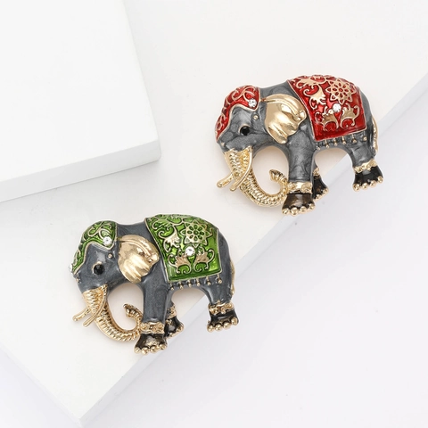 Retro Alloy Enamel Elephant Brooch Rhinestone Inlaid Animal Suit Lapel Pin Jewelry Accessory For Women Men Gift