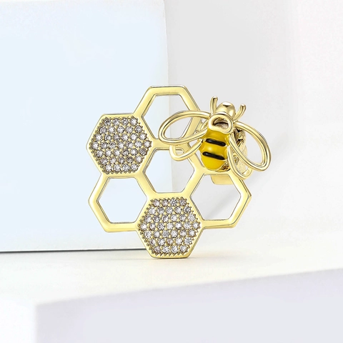 Elegante Spilla a Nido d'ape in Rame e Zirconia per Donna Forma di Ape Dorata Micro Pave Zirconia Smalto Spilla Gioielli Regalo