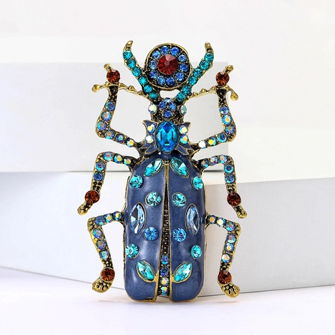 Vintage Alloy Enamel Rhinestone Beetle Brooch Insect Lapel Pin Colorful Crystal Animal Corsage Jewelry For Women Men Gift