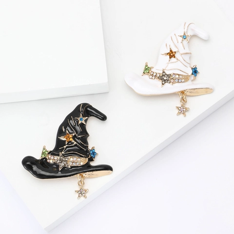 Broche Chapeau de Sorcier Vintage en Alliage Émaillé Avec Strass Colorés Étoile Corsage Halloween Bijoux Épinglette Femme Homme